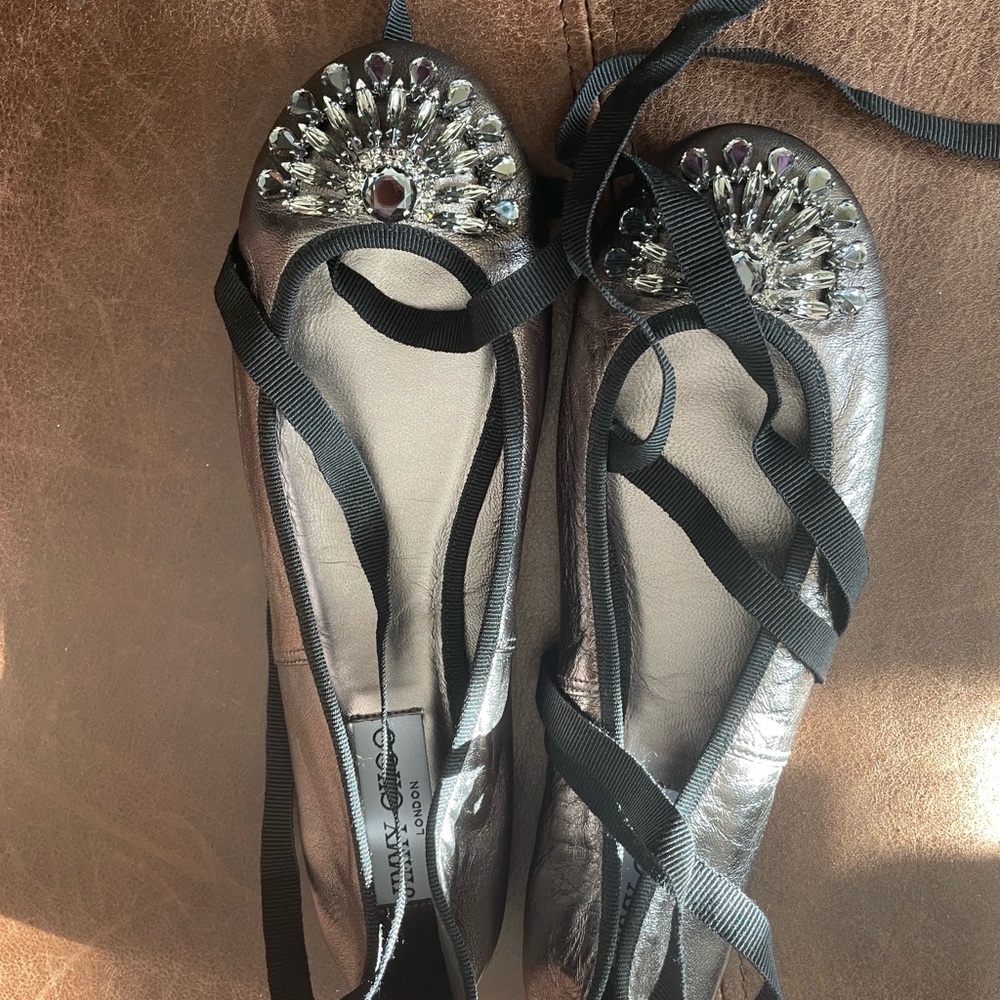 Jimmy Choo Silver Flats with Crystal Accents